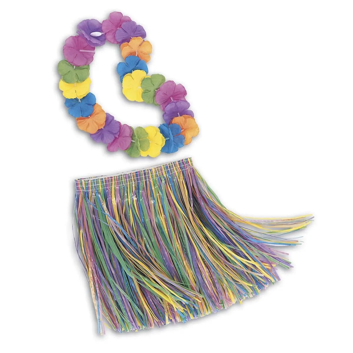 Child Rainbow Luau Hula Skirt & Lei Set Hawaiian - NextParty