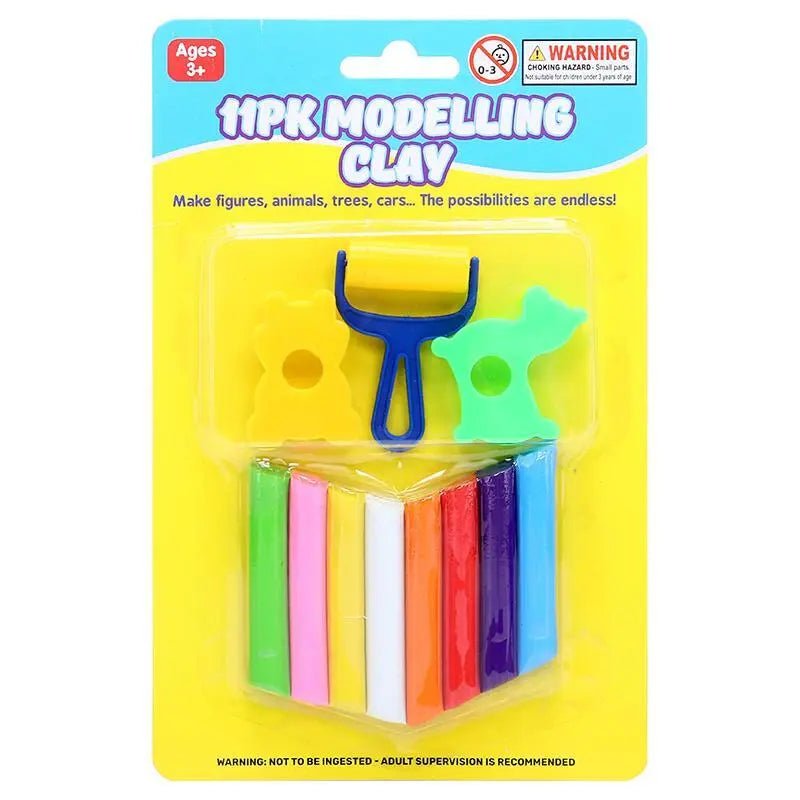 Coloured Modelling Clay Set 11pk (8x Clay, 1x Roller, 2x Moulds) - NextParty