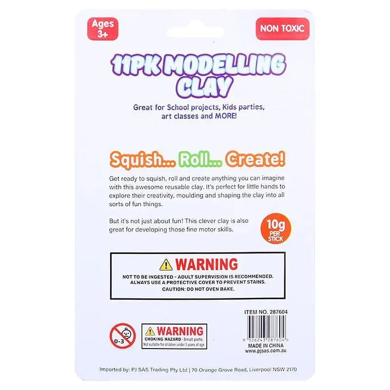 Coloured Modelling Clay Set 11pk (8x Clay, 1x Roller, 2x Moulds) - NextParty