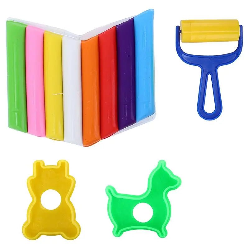 Coloured Modelling Clay Set 11pk (8x Clay, 1x Roller, 2x Moulds) - NextParty