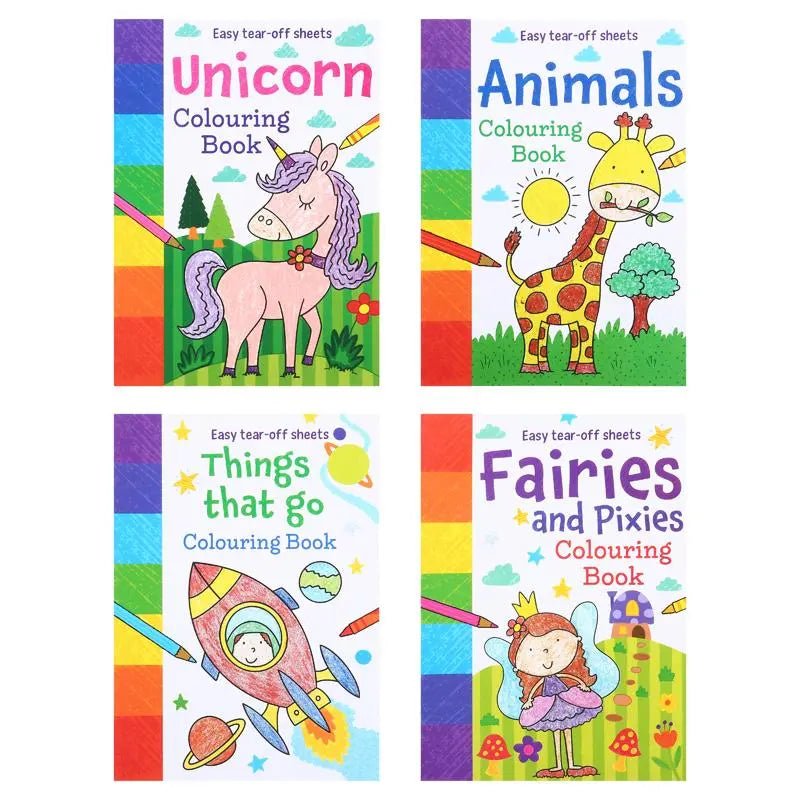 Colouring Books 4pk 64 - Page Unicorn Animals Space Fairies - NextParty