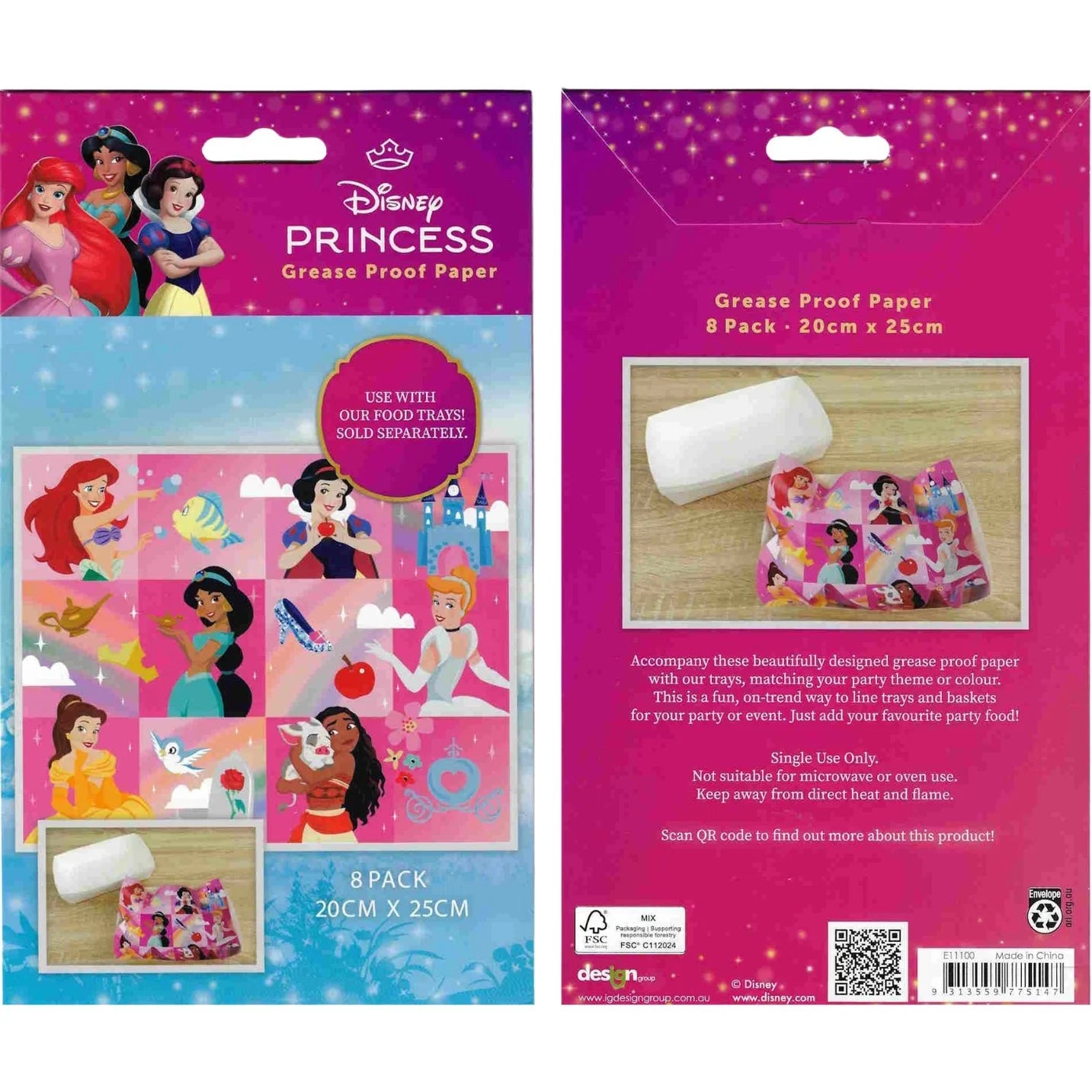 Disney Princess Grease Proof Papers 8pk - NextParty