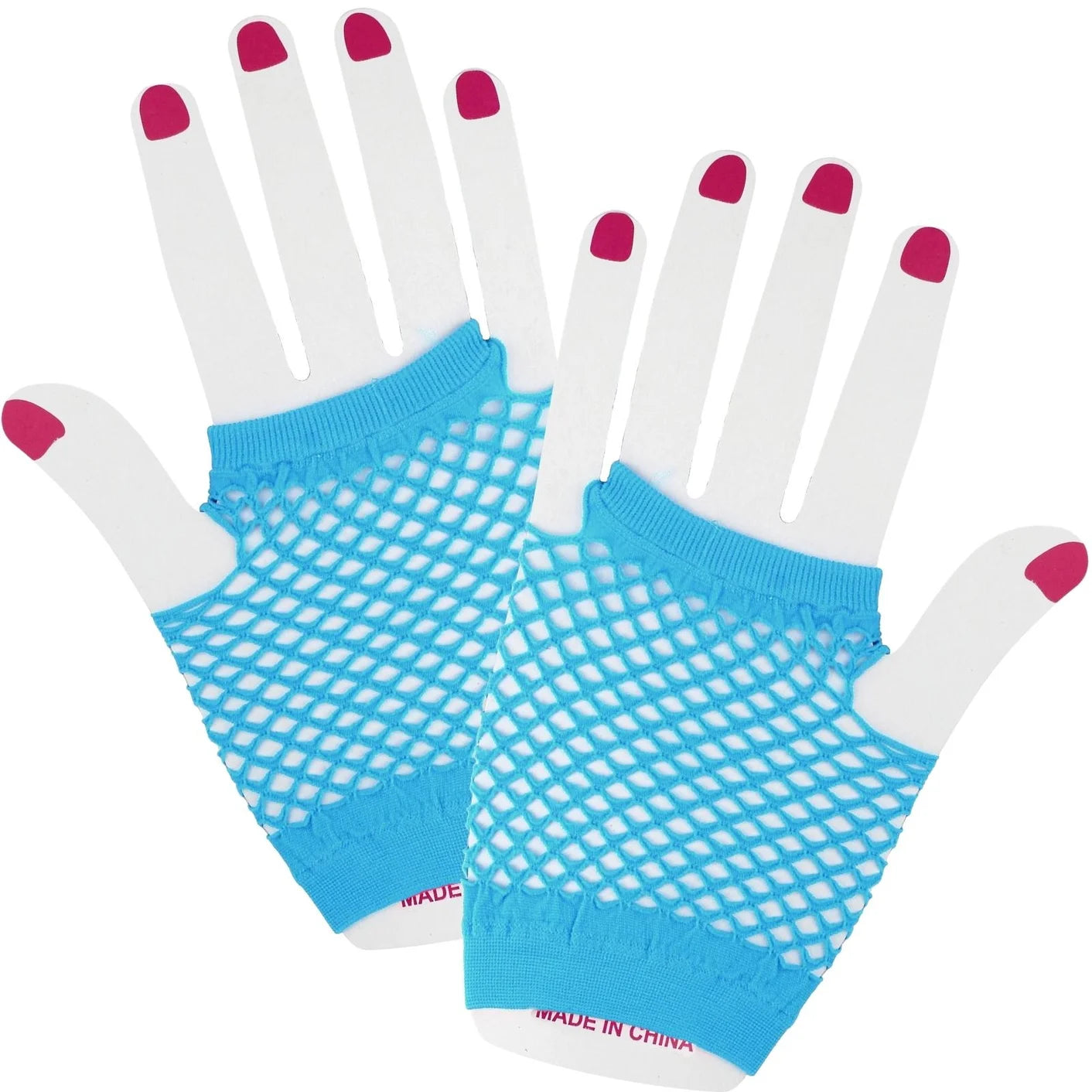 Light Blue Short Fingerless Fishnet Gloves