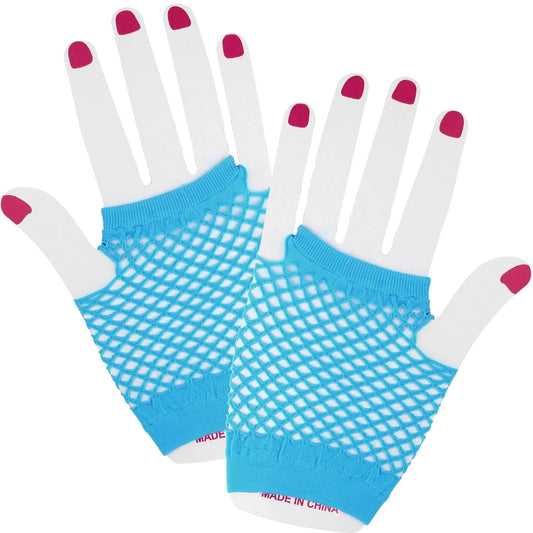 Light Blue Short Fingerless Fishnet Gloves