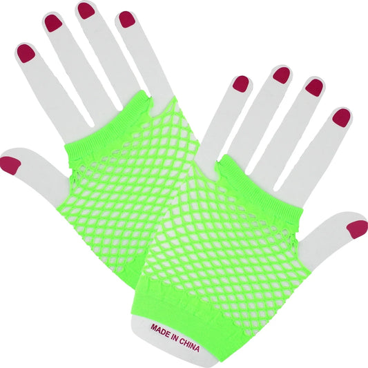 Lime Green Short Fingerless Fishnet Gloves