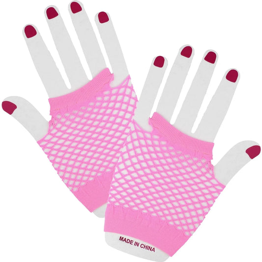 Pink Short Fingerless Fishnet Gloves
