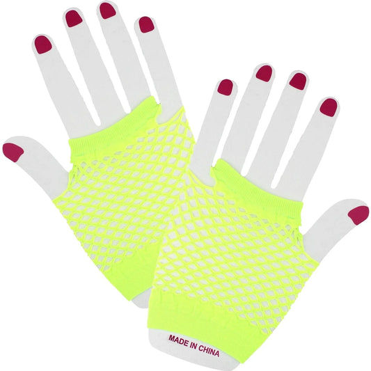 Yellow Short Fingerless Fishnet Gloves