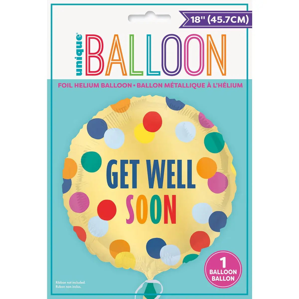 Get Well Soon Foil Balloon 45cm (18") Gold With Coloured Spots - NextParty
