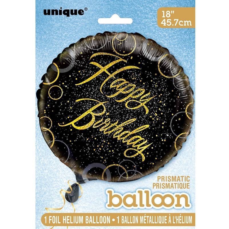 Glitz Black & Gold Happy Birthday Foil Balloon 45CM (18") - NextParty