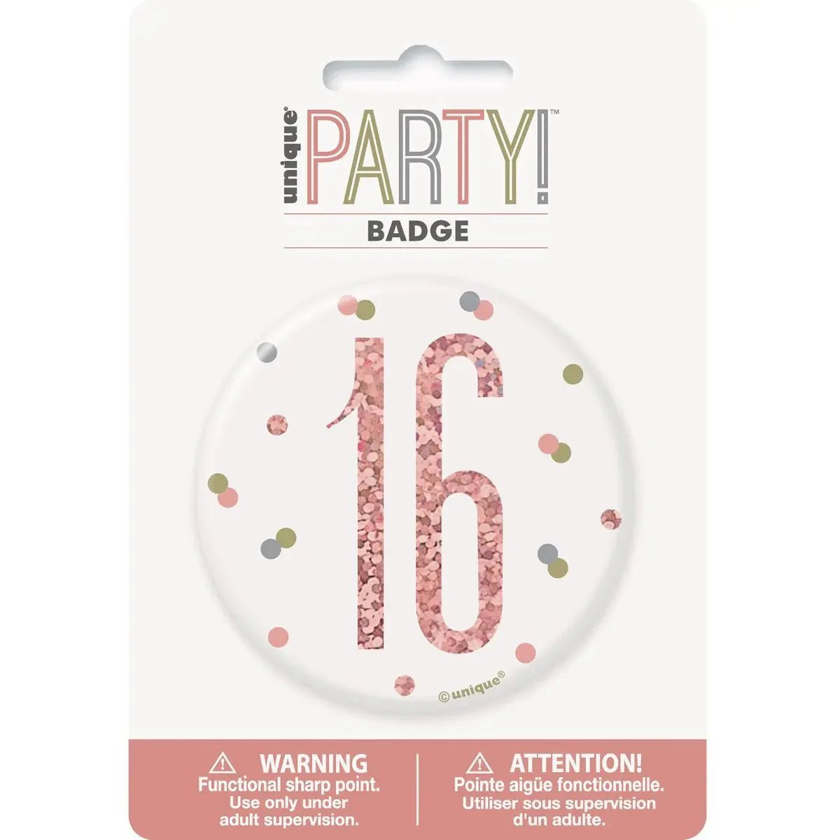 Glitz Rose Gold Birthday Badge 7.6cm (3") - 16th - NextParty