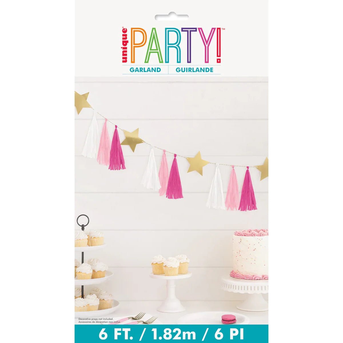 Gold Foil Star & Pink Tassel Garland 1.82m (6') Hanging Decorations - NextParty