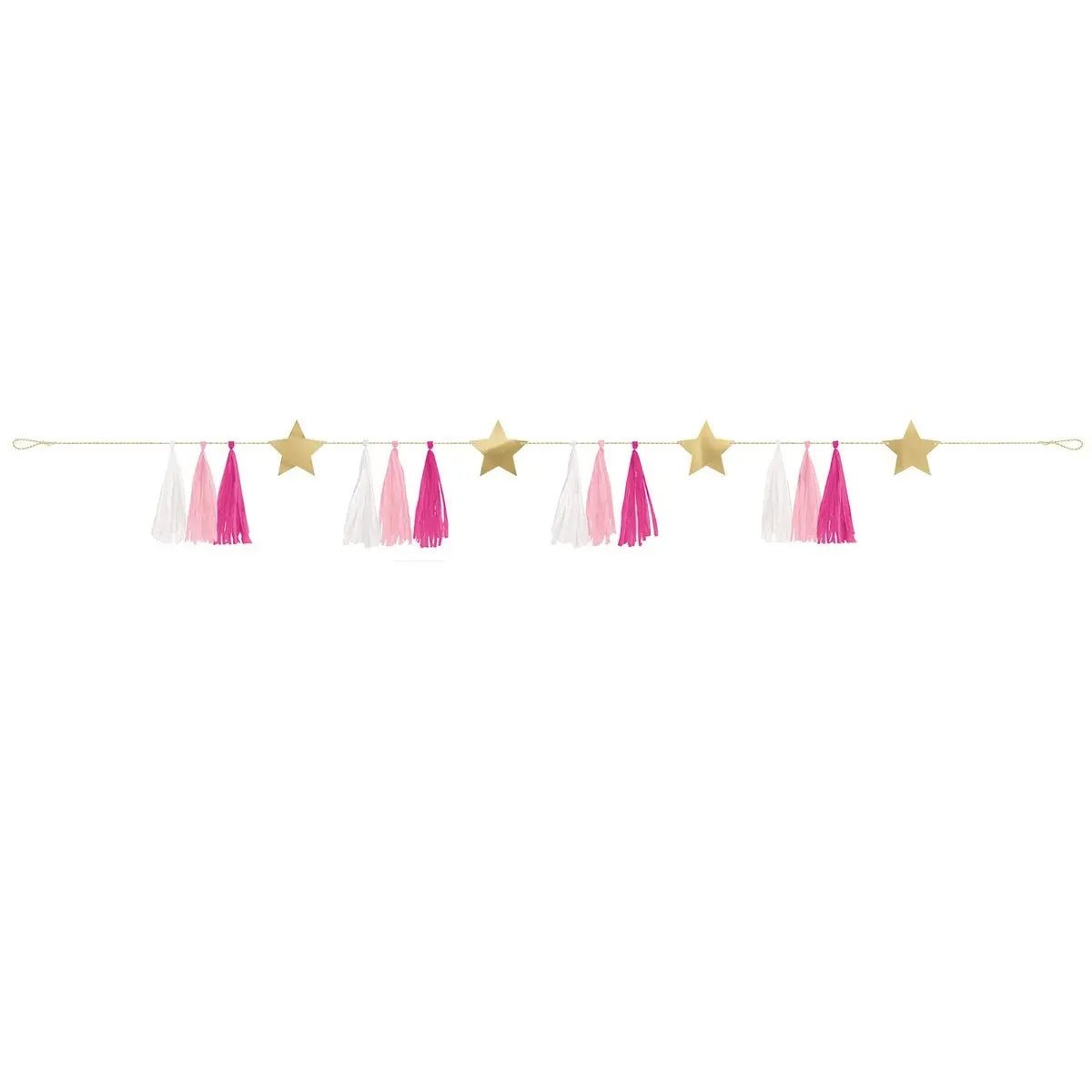 Gold Foil Star & Pink Tassel Garland 1.82m (6') Hanging Decorations - NextParty
