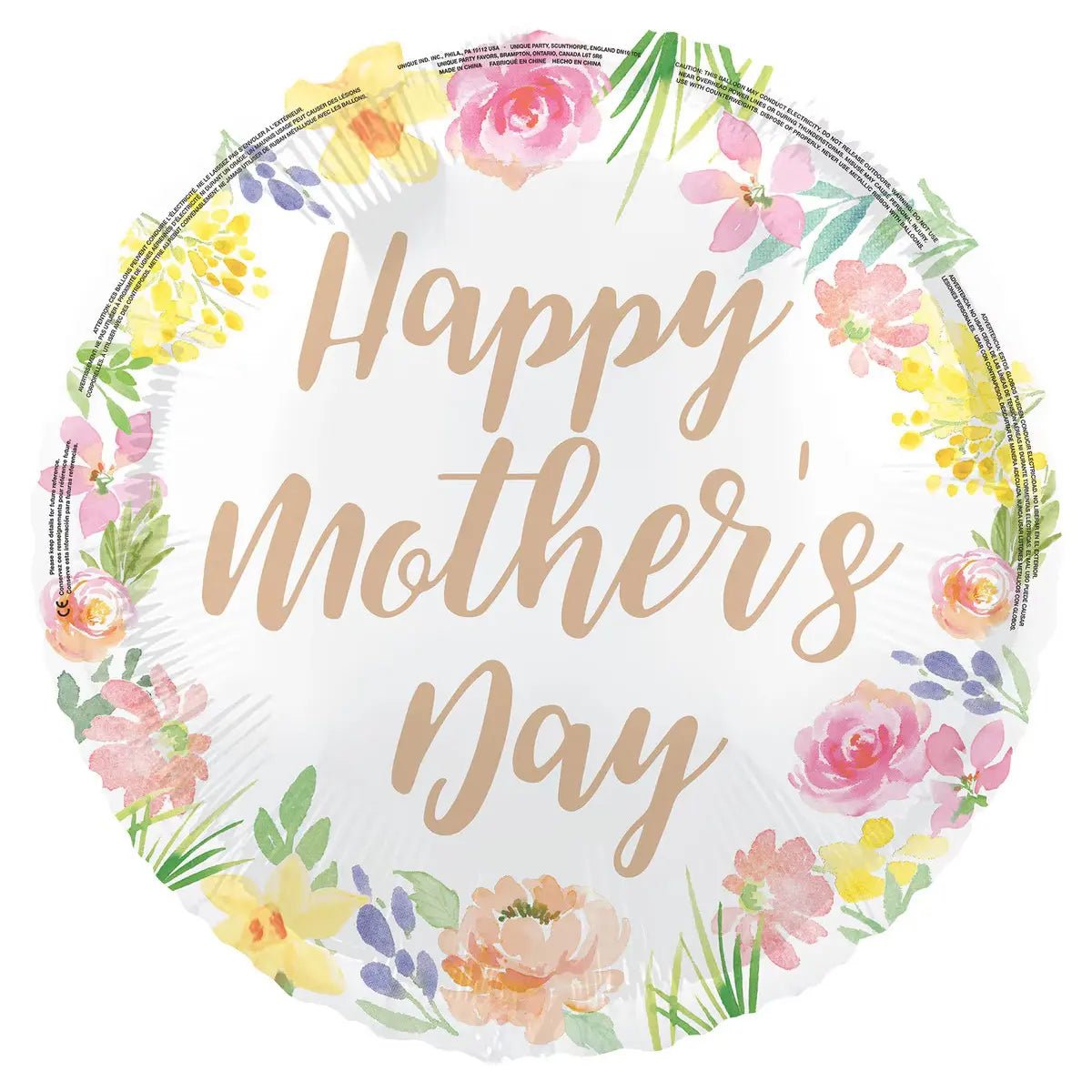 Happy Mother's Day Pastel Floral Foil Balloon 45cm (18") - NextParty