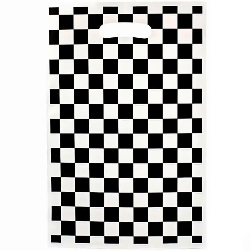 Black & White Checkered Plastic Party Bags 10pk