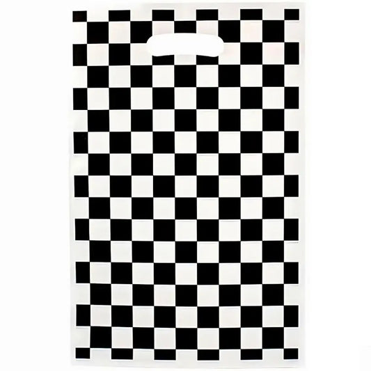 Black & White Checkered Plastic Party Bags 10pk