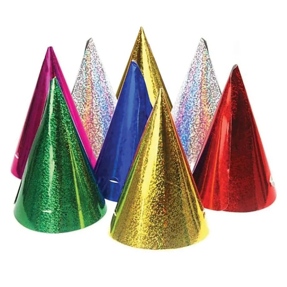 Holographic Coloured Party Hats 8pk - NextParty