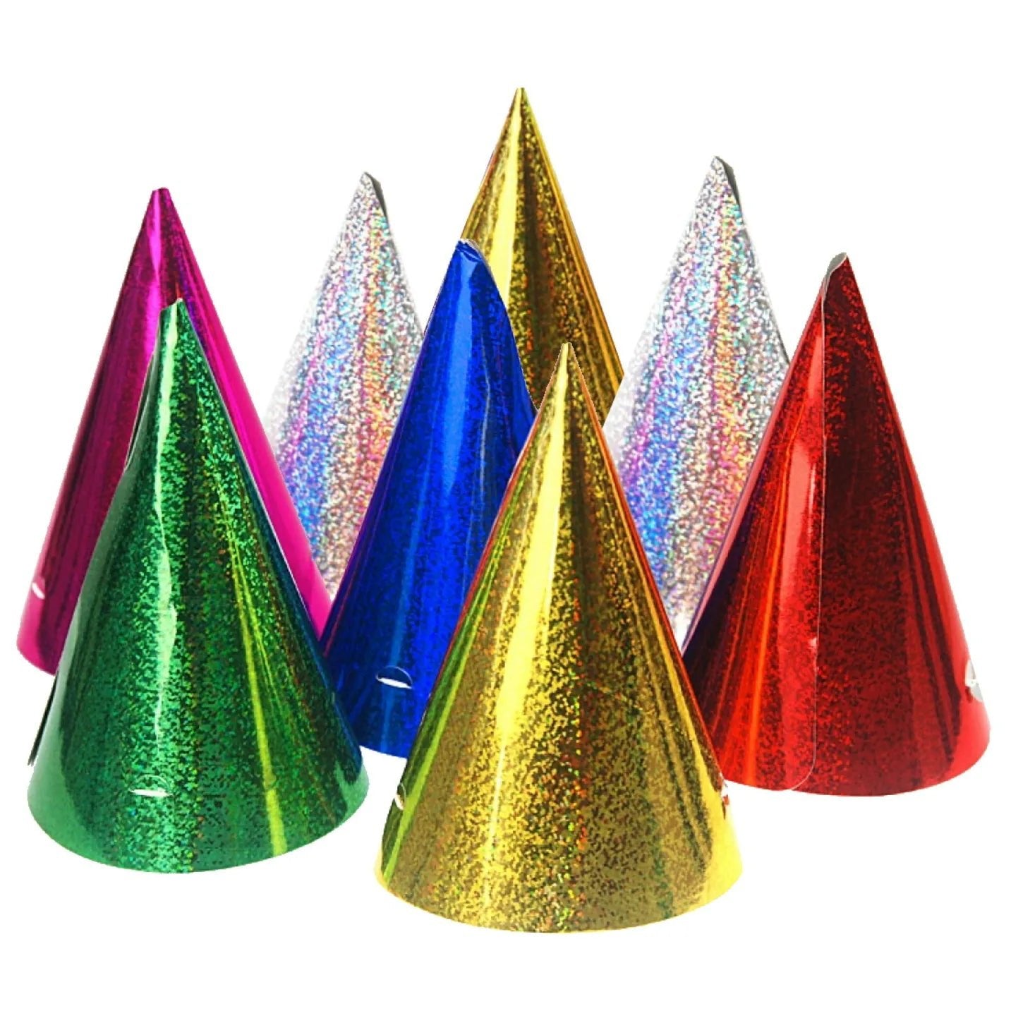 Holographic Coloured Party Hats 8pk - NextParty