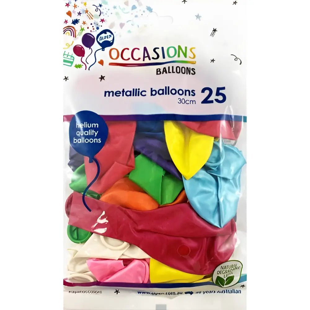 Metallic Multi - colour Latex Balloons 30cm (12") 25pk - NextParty
