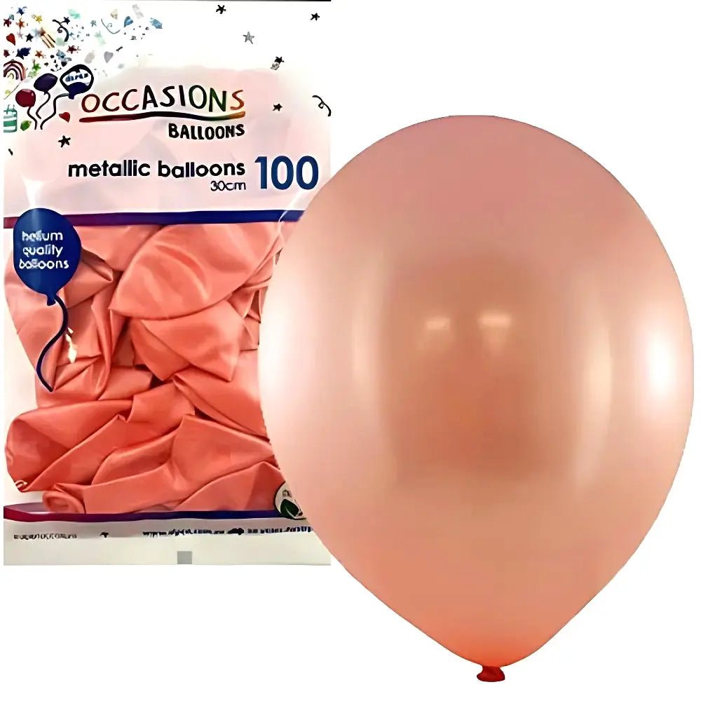 Metallic Rose Gold Latex Balloons 30cm (12") 100pk - NextParty