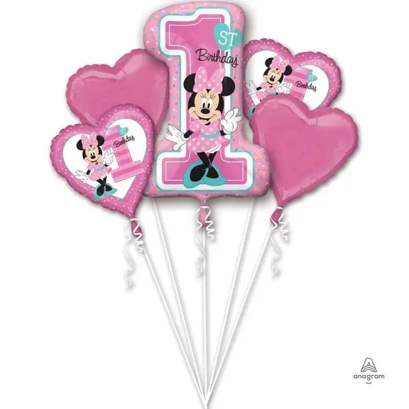 Minnie Mouse 1st Birthday Foil Balloon Bouquet 5pk - NextParty