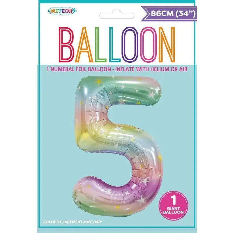 Pastel Rainbow Number 5 Giant Numeral Foil Balloon 86cm (34") - NextParty