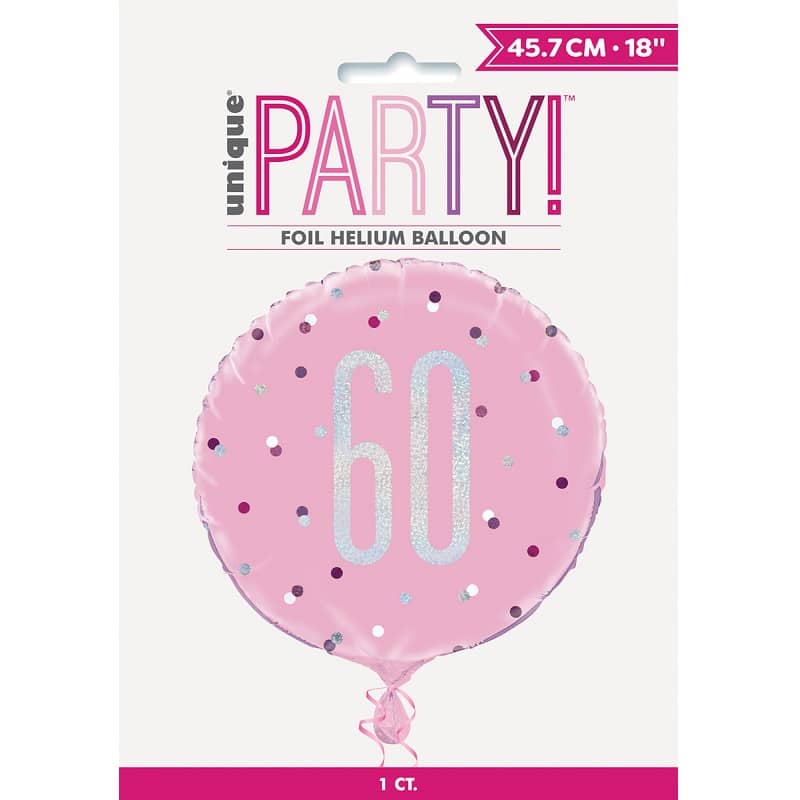 Pink 60th Birthday Foil Prismatic Balloon 45cm (18") - NextParty