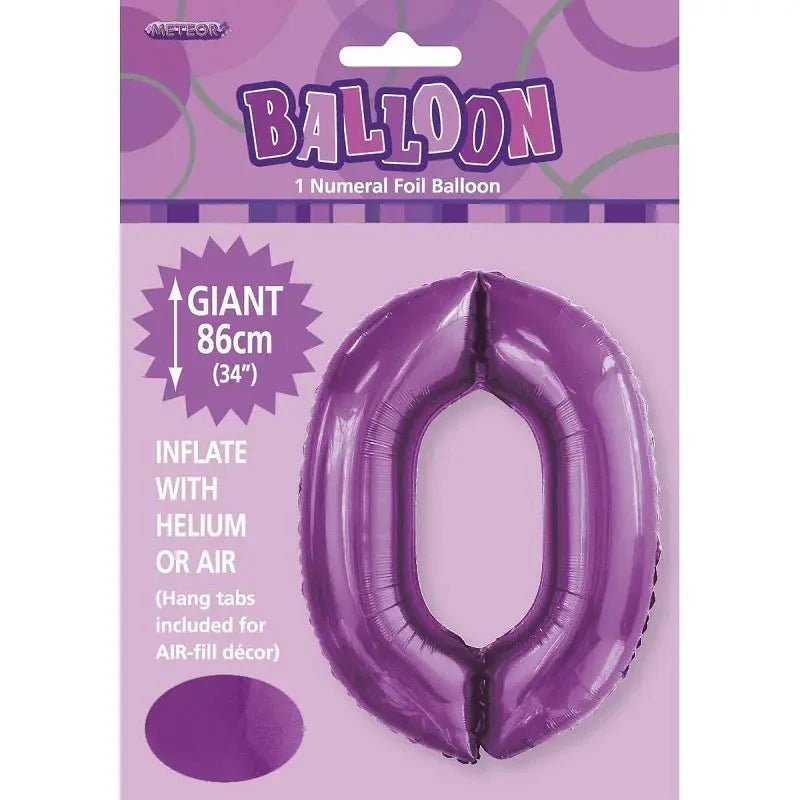 Pretty Purple Number "0" Giant Numeral Foil Balloon 86cm (34") - NextParty