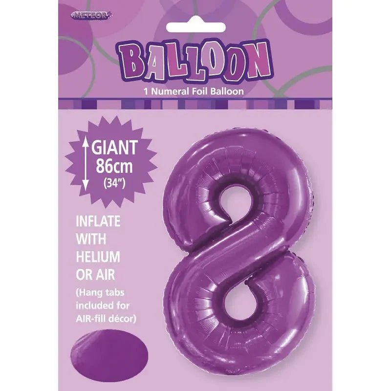 Pretty Purple Number "8" Giant Numeral Foil Balloon 86cm (34") - NextParty