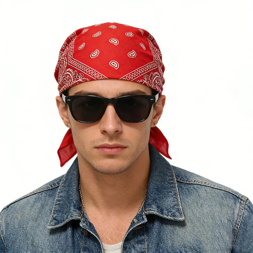 Red Paisley Bandana Head Wrap Neck Scarf Mask