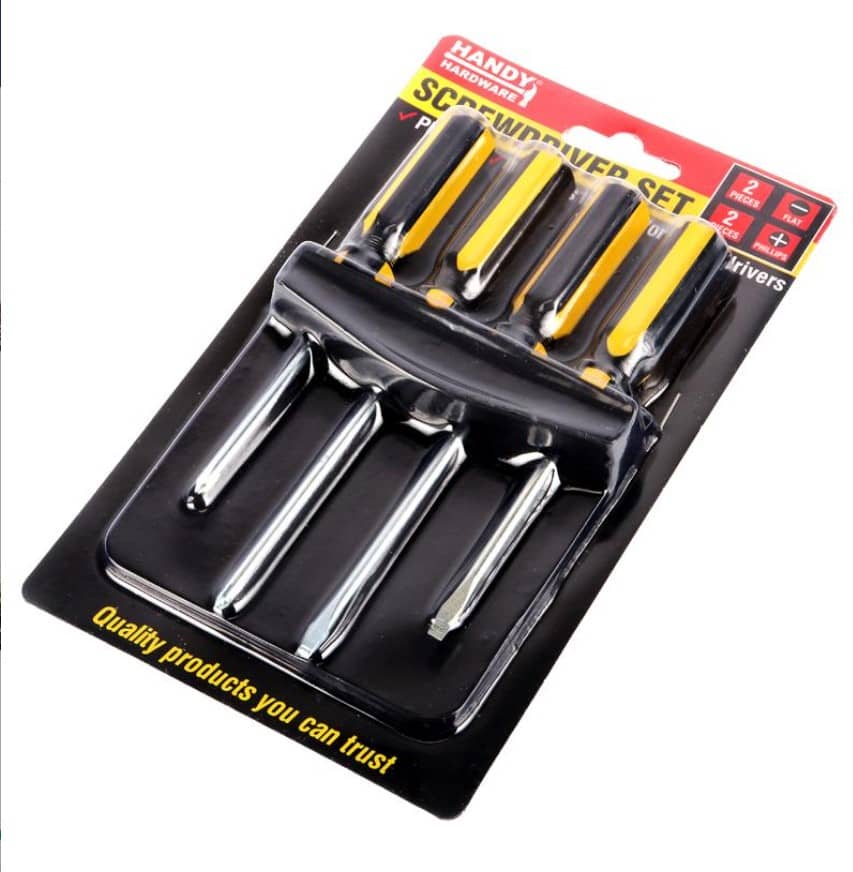 Screwdrivers Set 4pk With Holder Mount Phillips & Flat Head - NextParty