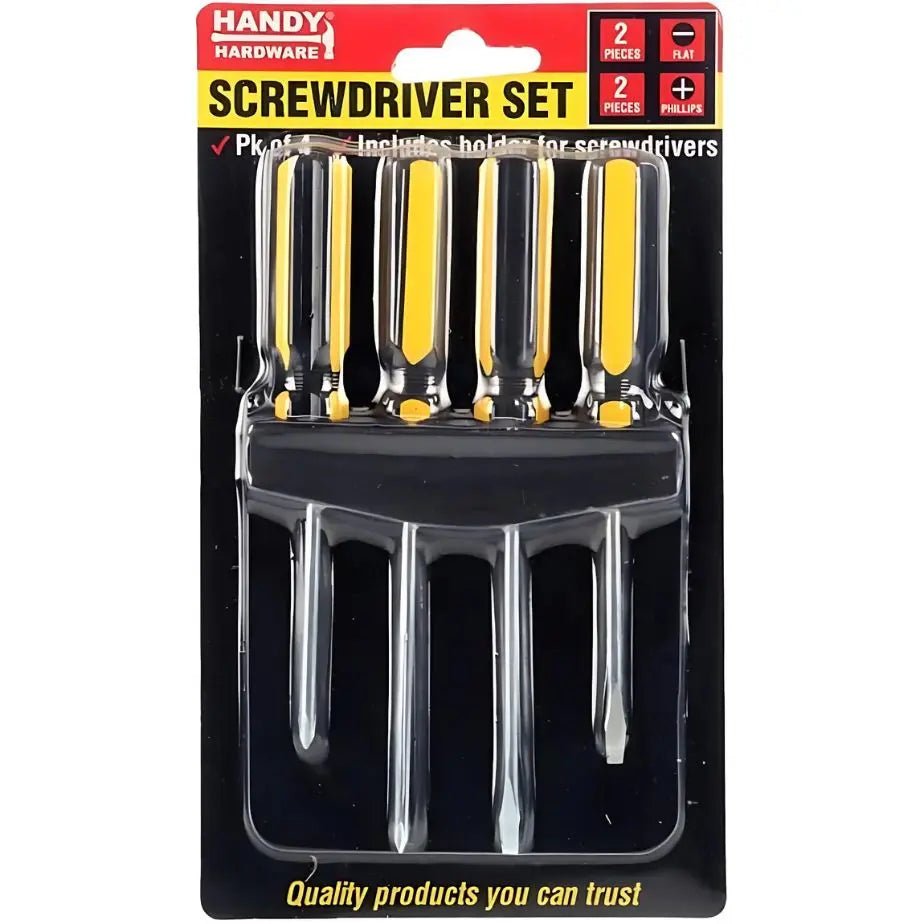 Screwdrivers Set 4pk With Holder Mount Phillips & Flat Head - NextParty