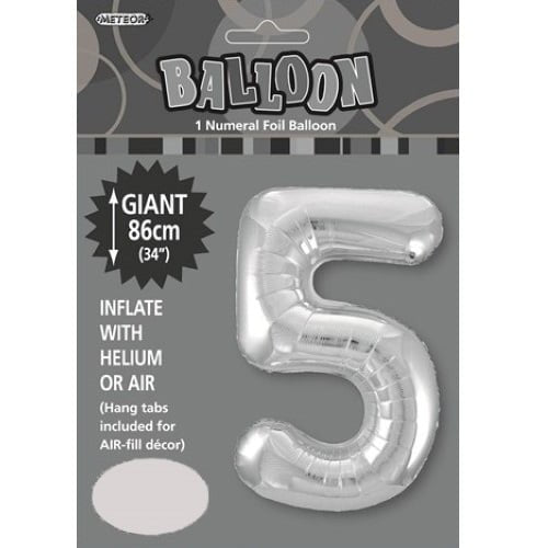 Silver Number 5 Giant Numeral Foil Balloon 86CM (34") - NextParty