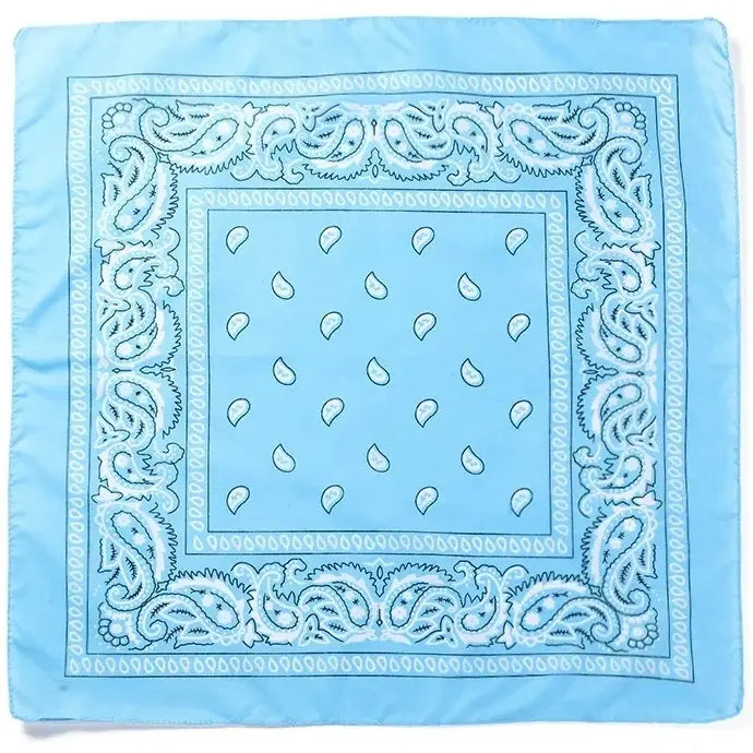 Light Blue Paisley Bandana Head Wrap Neck Scarf Mask