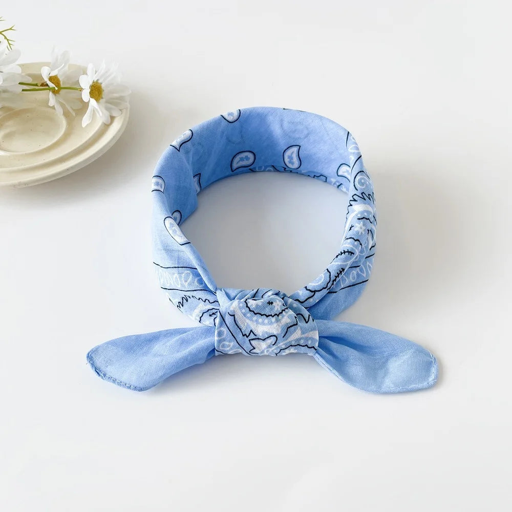 Light Blue Paisley Bandana Head Wrap Neck Scarf Mask