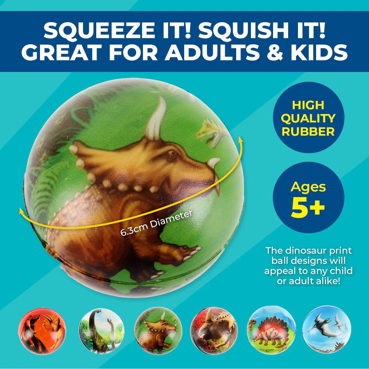 Squeeze Me Dinosaurs Stress Relief Balls 6.3cm 6pk - NextParty