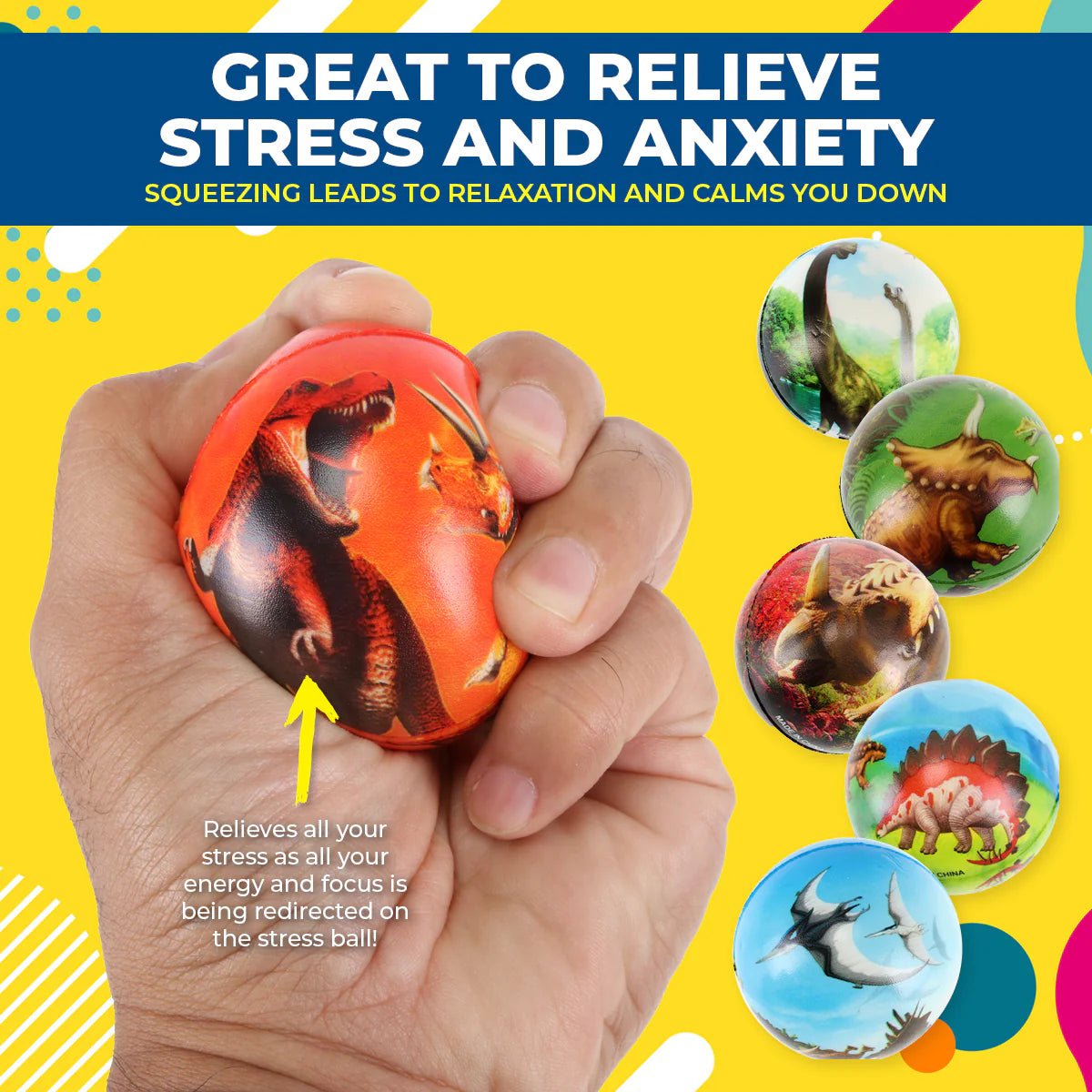 Squeeze Me Dinosaurs Stress Relief Balls 6.3cm 6pk - NextParty