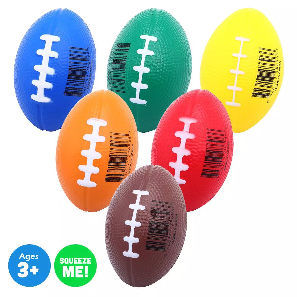 Squeeze Me Football Stress Relief Balls 8.5cm 6pk Assorted Colours - NextParty