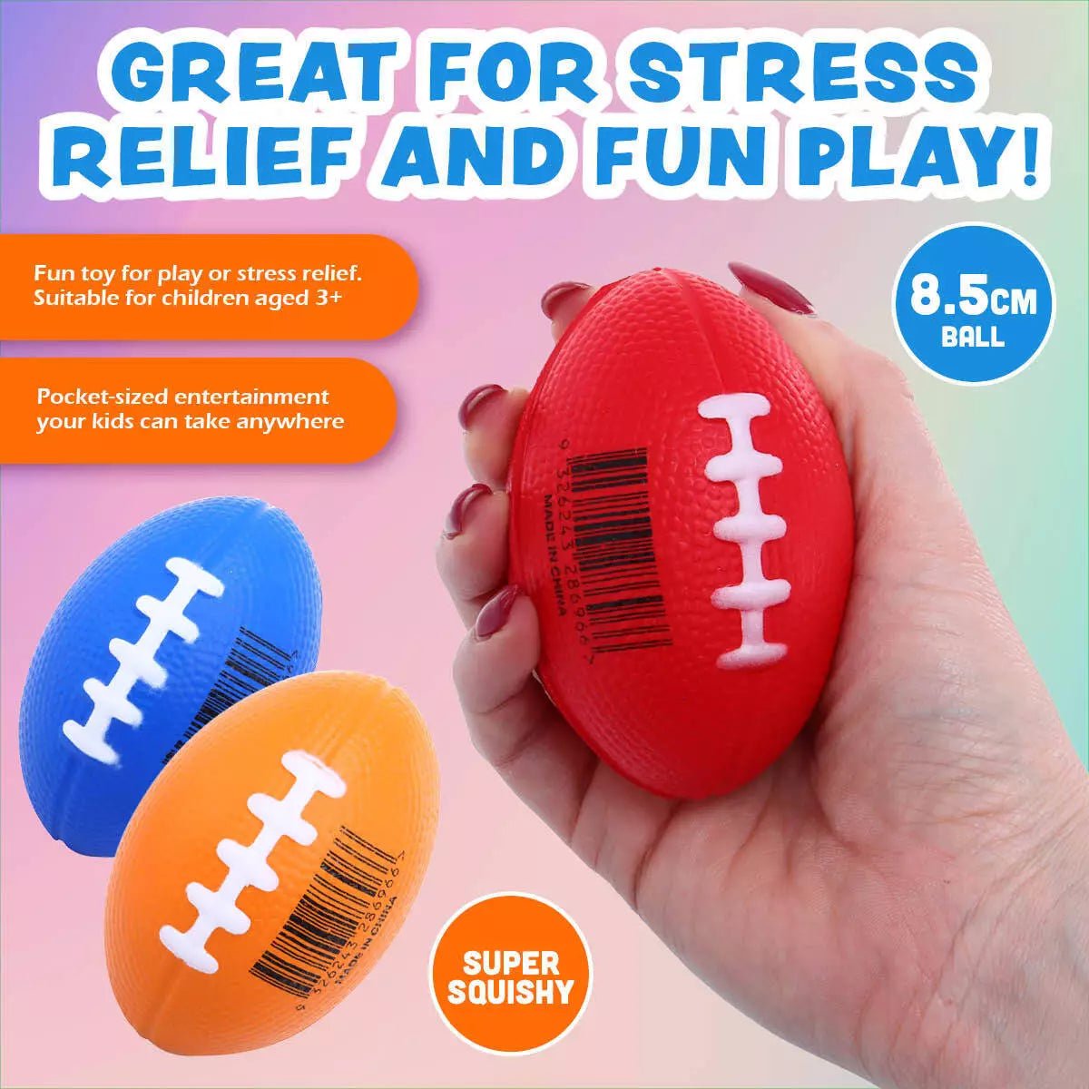 Squeeze Me Football Stress Relief Balls 8.5cm 6pk Assorted Colours - NextParty