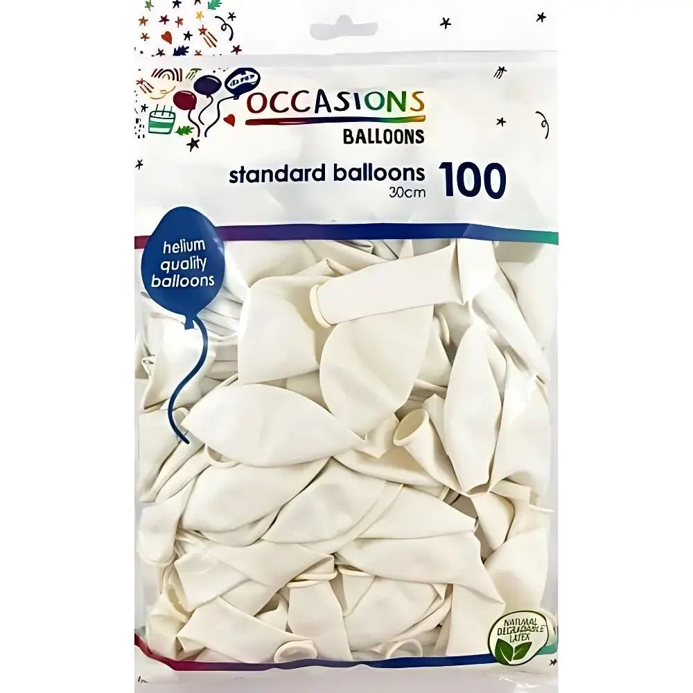 Standard White Latex Balloons 30cm (12") 100pk - NextParty