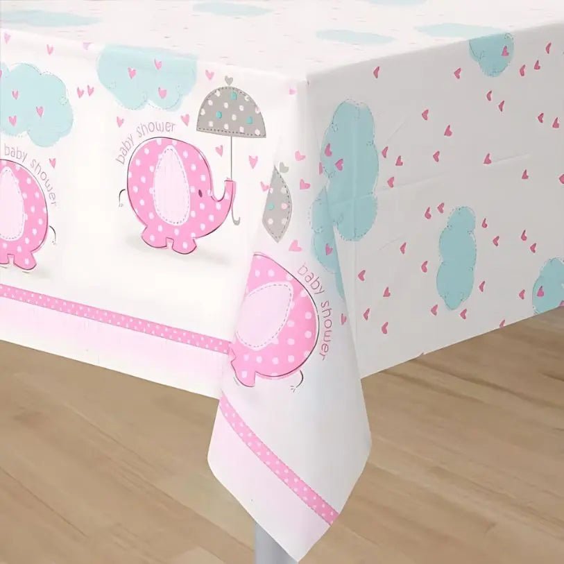 Umbrellaphants Baby Shower Pink Plastic Table Cover 137cm x 213cm - NextParty