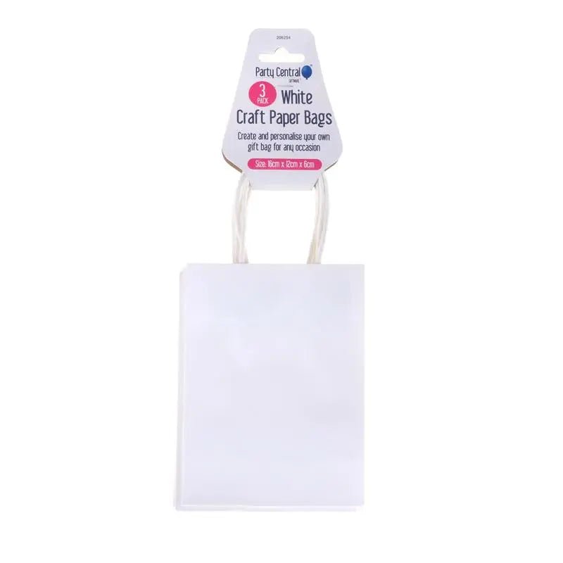 White Kraft Paper Party Bags 3pk 15cm x 12cm x 6cm - NextParty